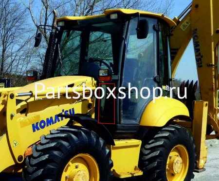 Стекло лобовое нижнее левое Komatsu WB93R-5, WB93S-5, WB97R-5, WB97S-5 KMK